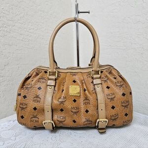 MCM Cognac Monogram Handbag Satchel AUTHENTIC